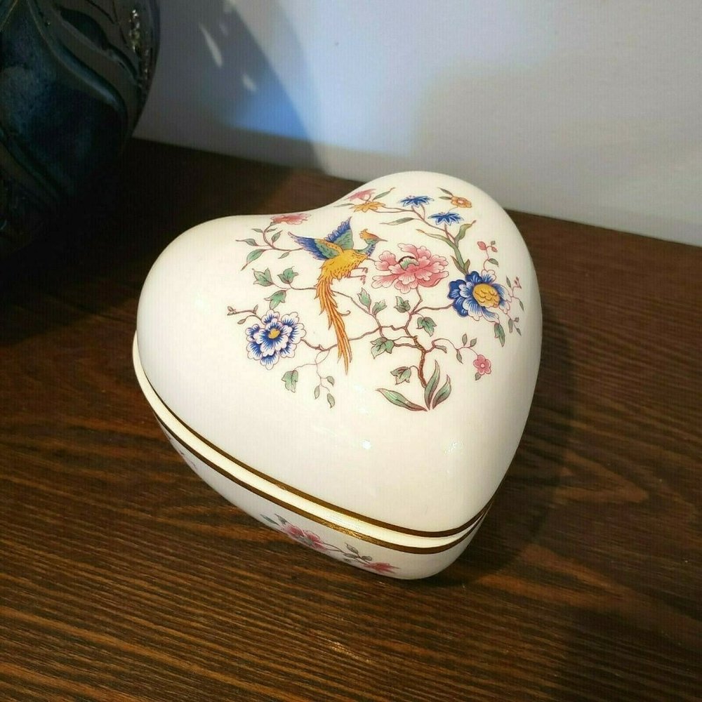 Hammersley Bird Of Paradise Heart Trinket Box Phoenix Bone China England - READ